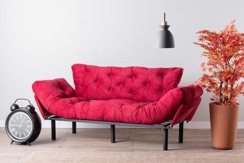 Canapea extensibila Nitta Triple, Futon, 3 locuri, 225×70 cm, metal, maroon Futon