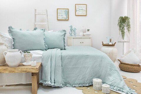 Set cuvertura pique dubla, Martha - Mint, Şaheser, Bumbac