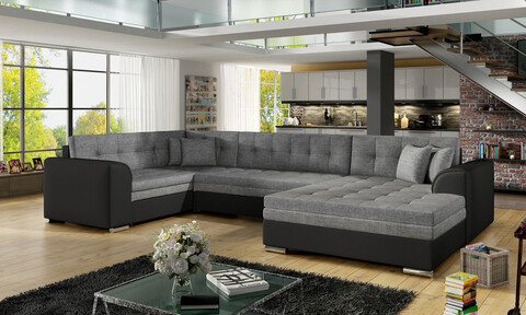 Coltar extensibil dreapta 5 locuri ELTAP, Damario, 338x189x78 cm, lemn/poliester, gri inchis/negru