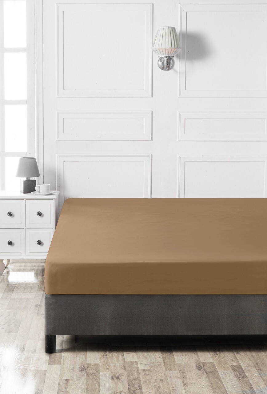 Cearceaf de pat cu elastic Ranforce Single Small (FR), L'essentiel Maison, Light Brown, Maro deschis - imagine 3