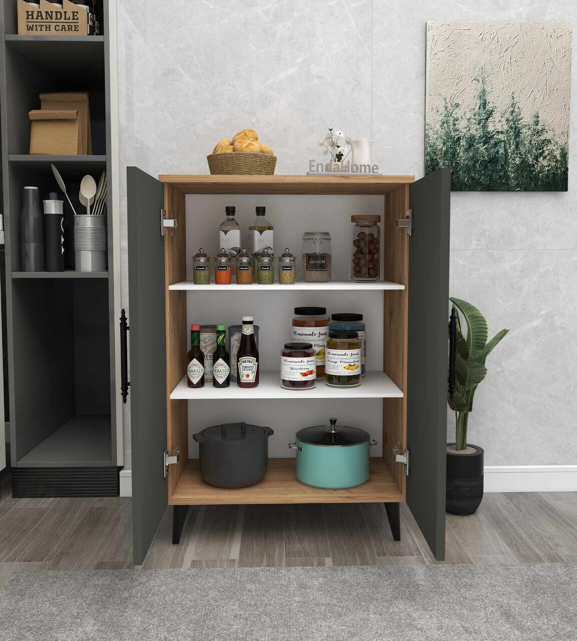 Dulap multifunctional, Hanah Home, 3 Raf 2 Kapak, 65x94.5x32 cm, Antracit / Pin Atlantic — imaginea 3