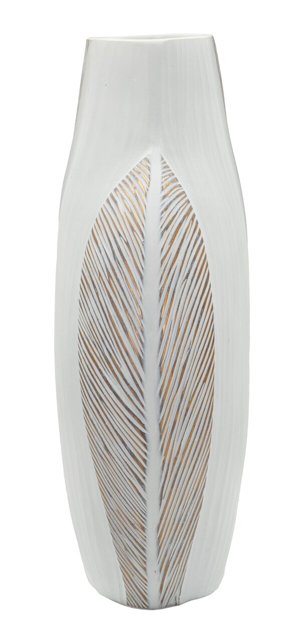 Vaza decorativa, Mauro Ferretti, Ho Chi Minh, 35x13.5x37.5 cm, polirasina, alb decolorat - imagine 5