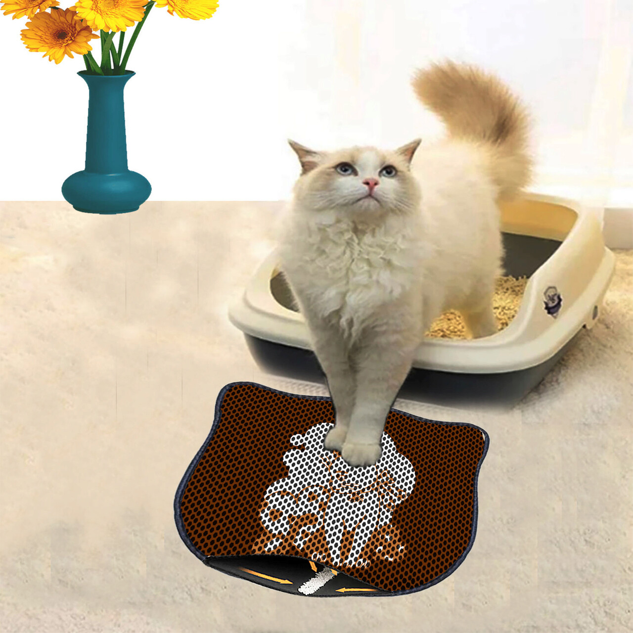 Covoras litiera pentru colectarea granulelor de nisip, Wallxpert, Kdkafa0019, 50% PVC/50% poliester, Multicolor