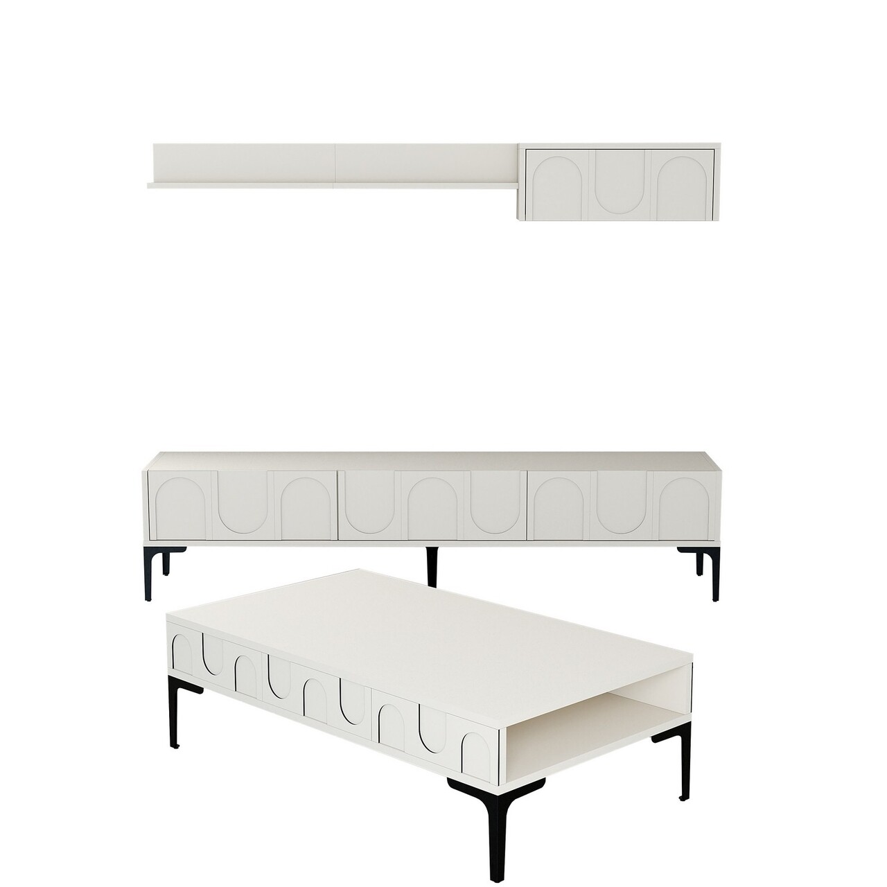 Set mobilier living, Hanah Home, Lyon 3, Crem/Negru - imagine 4