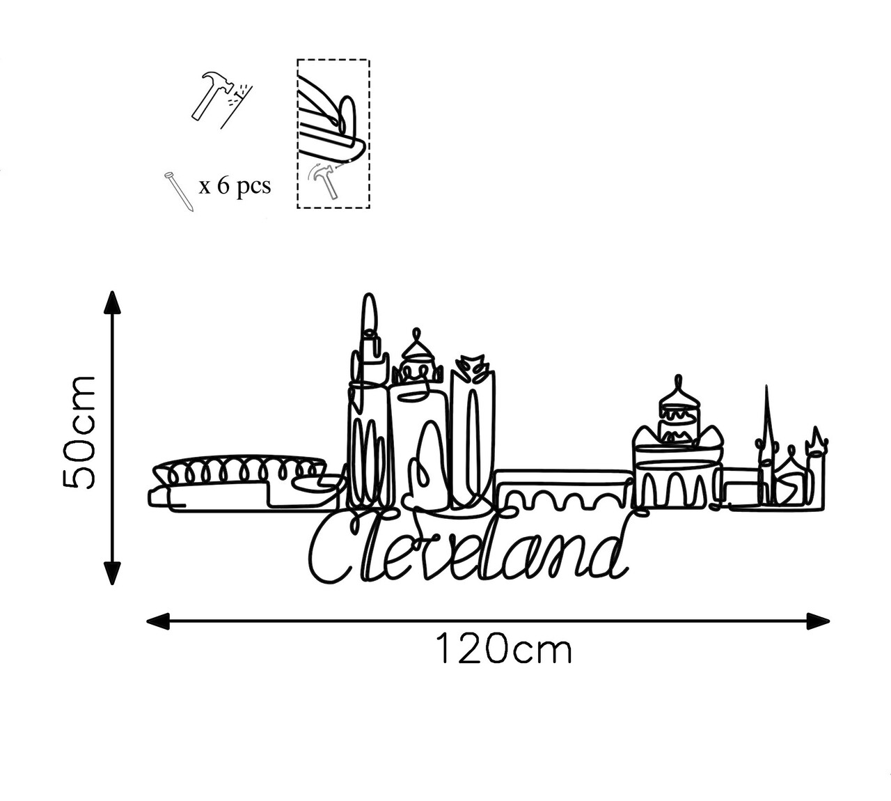 Decoratiune de perete, Cleveland, Metal, Grosime: 2 mm, Negru