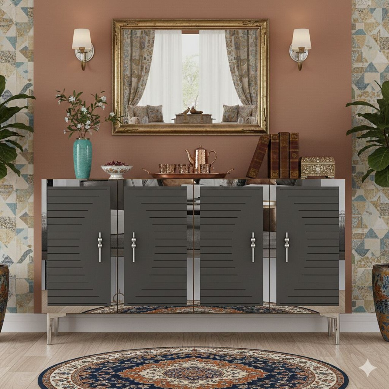 Consola, Hanah Home, Tuna 120, 120x75x32 cm, Antracit / Argintiu - view 3