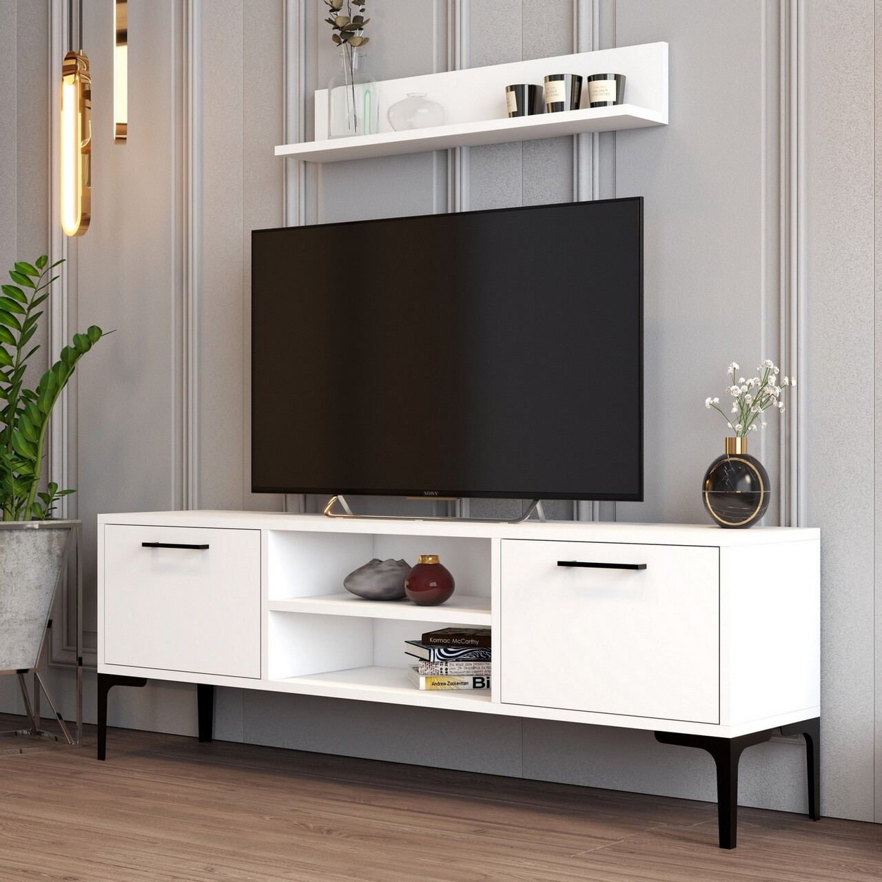 Comoda TV, Hanah Home, Riga, 140x48x30 cm, Alb - imagine 2