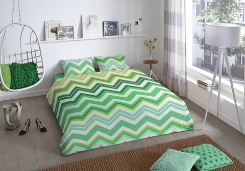 Lenjerie de pat pentru doua persoane, good morning zigzag, 100% bumbac, 3 piese, multicolor