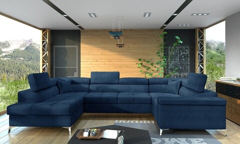 Coltar extensibil stanga 6 locuri ELTAP, Th-43, Thiago, 342x208x88 cm, lemn/poliester, albastru inchis