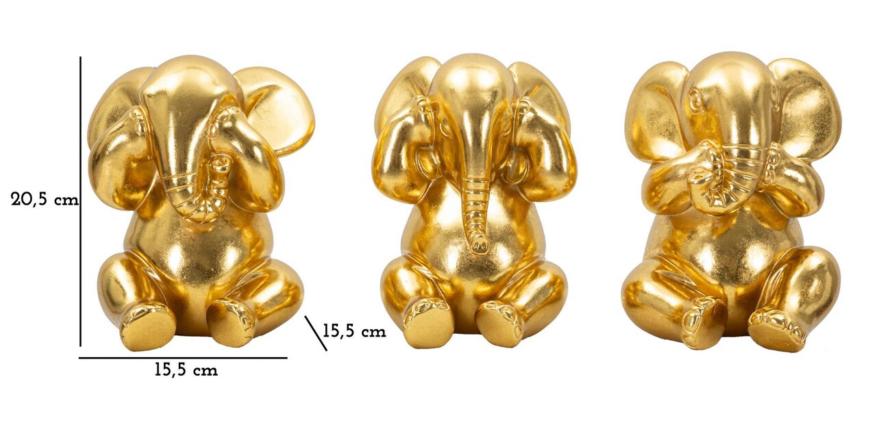 Set 3 decoratiuni Elephant, Mauro Ferretti, 15.5x20.5 cm, polirasina, auriu