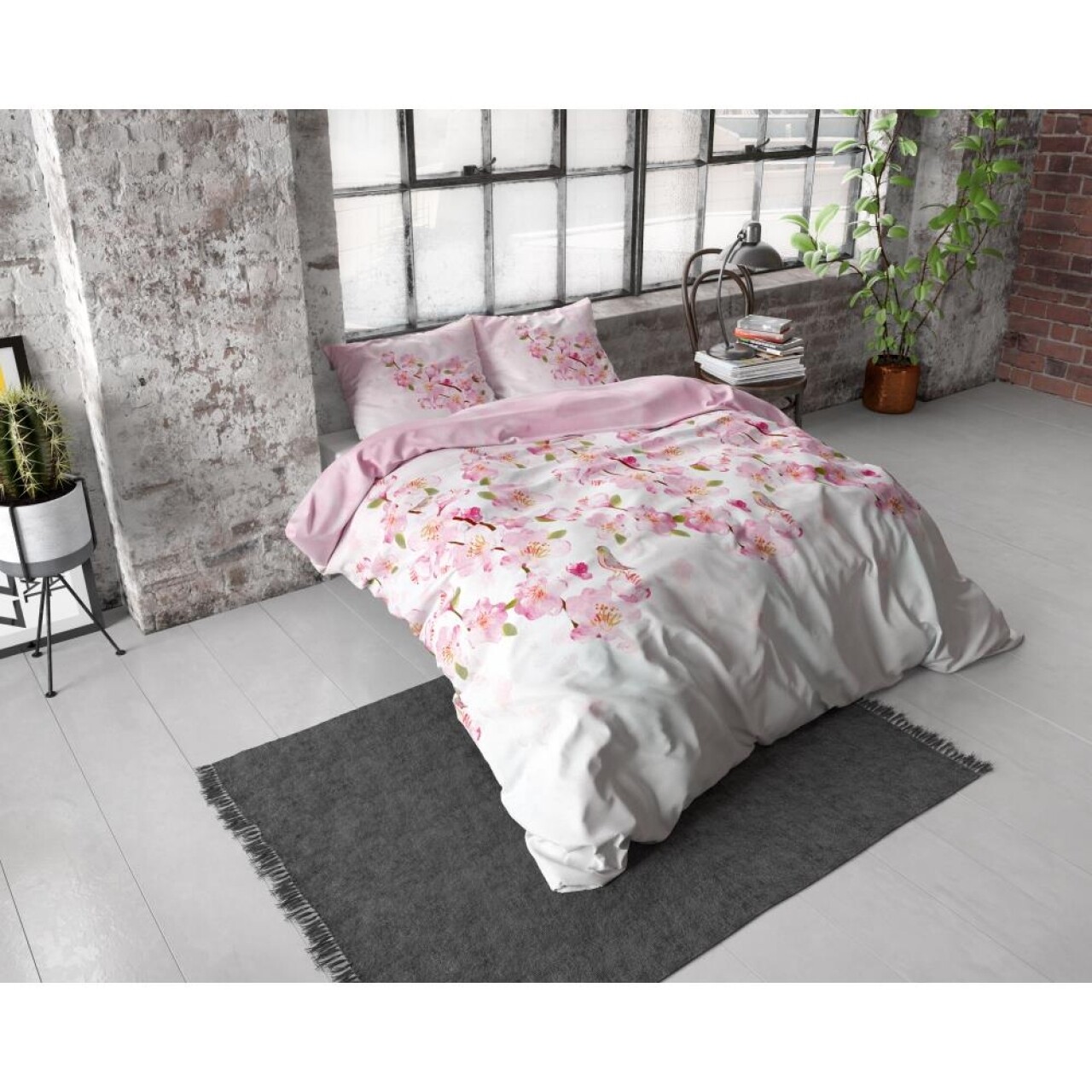 Lenjerie De Pat Dubla Sweet Flowers Pink, Royal Textile, 3 Piese, 200 X 220 Cm, 100% Bumbac Flanel, Alb/roz