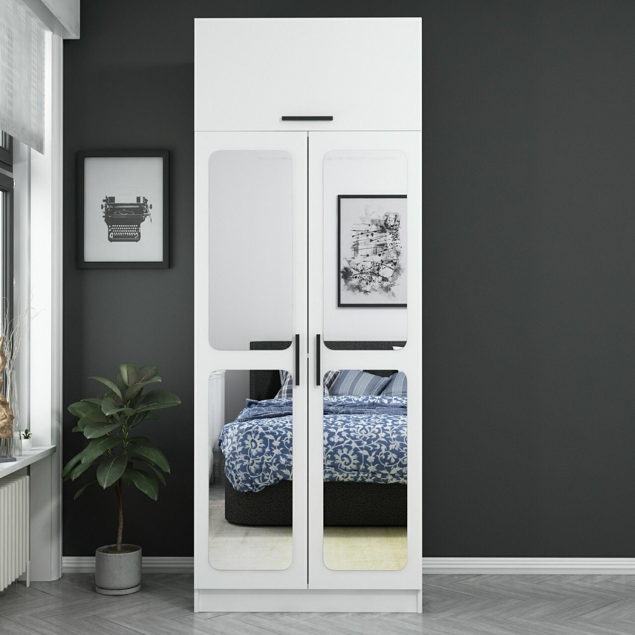 Dulap pentru haine, Minerva, Kale White, 90x255x52 cm, PAL, Alb - 1 | YEO