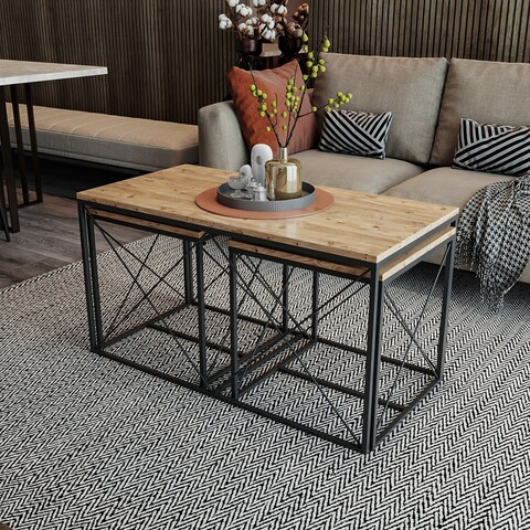 Set masute de cafea, Kalune Design, Defne, PAL, Pin Atlantic / Negru
