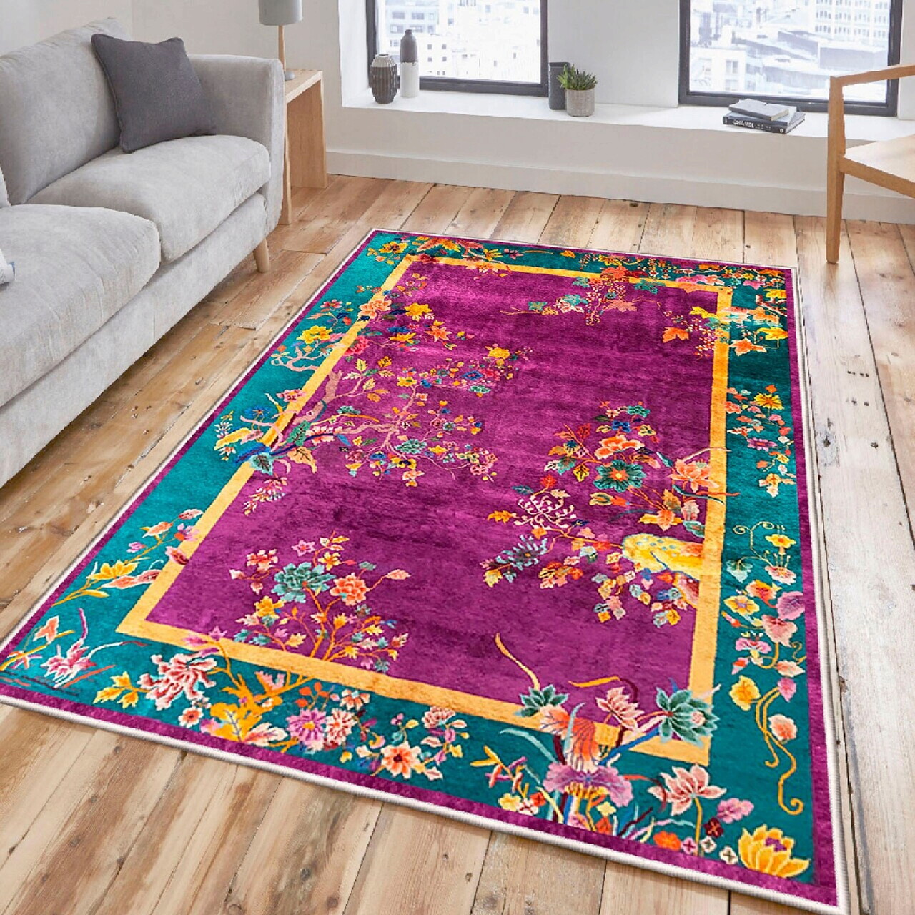 Covor Woosonıl139 80x300 cm Bumbac Fuchsia / Galben / Verde / Portocaliu