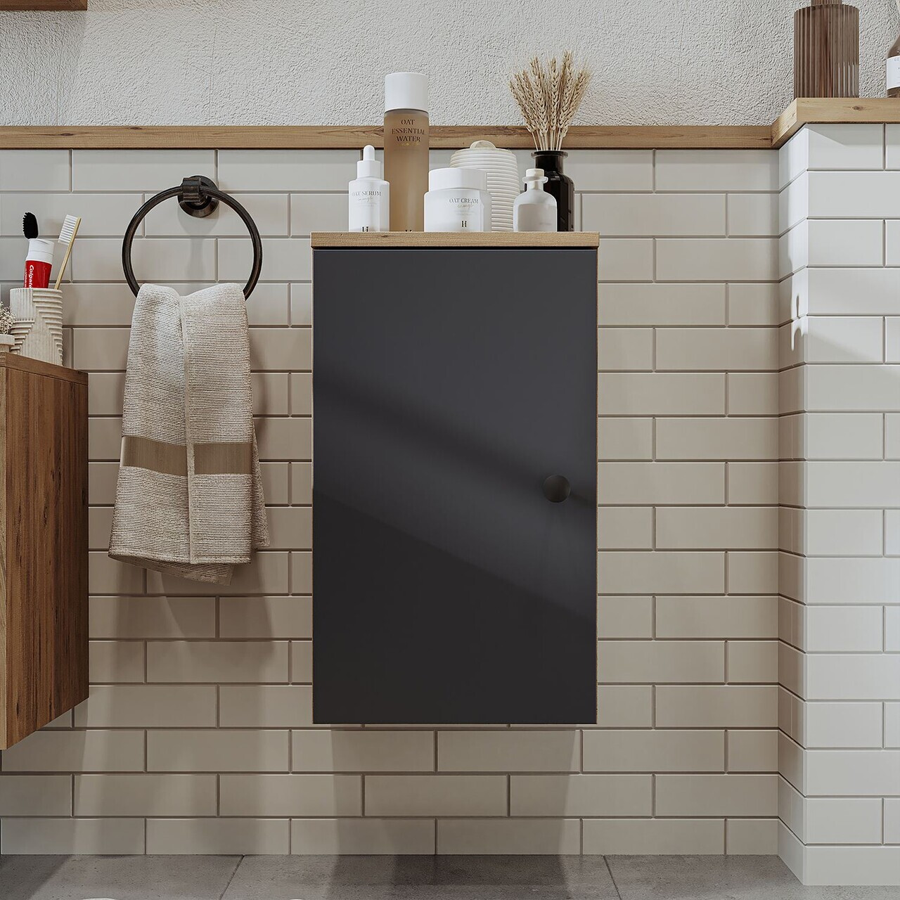 Dulap de baie, Hanah Home, 2512, 35x60x30 cm, MDF, Pin Atlantic / Antracit — imaginea 3