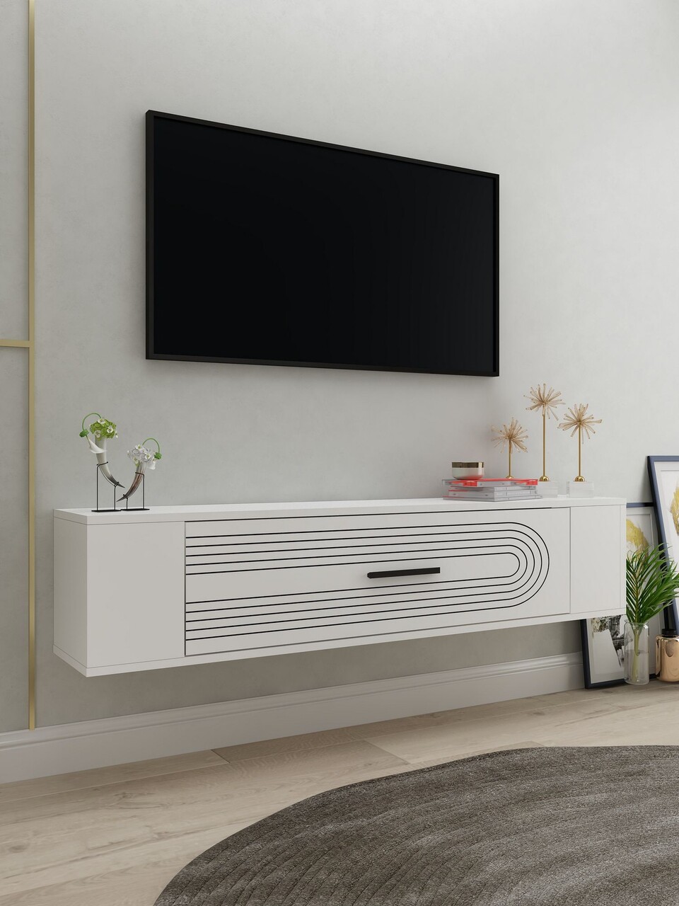 Comoda TV, Hanah Home, Restol 3, 120x33.2x26.4 cm, PAL , Alb - view 2