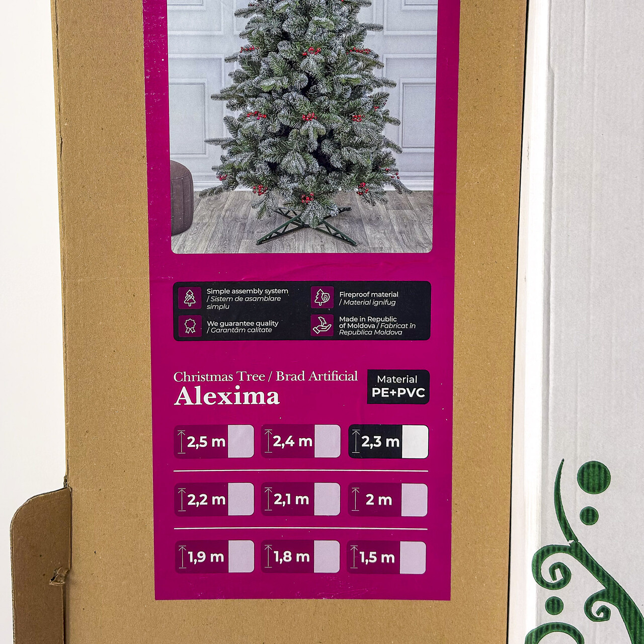 Brad artificial Sersimo, Alexima Elite, verde nins cu merisoare, Mix 2D+3D, 230 cm