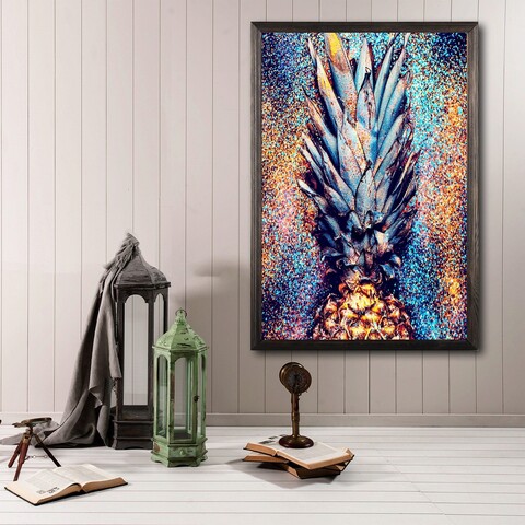 Tablou decorativ, Shiny Pineapple XL, Lemn, Lemn, Multicolor Bystag