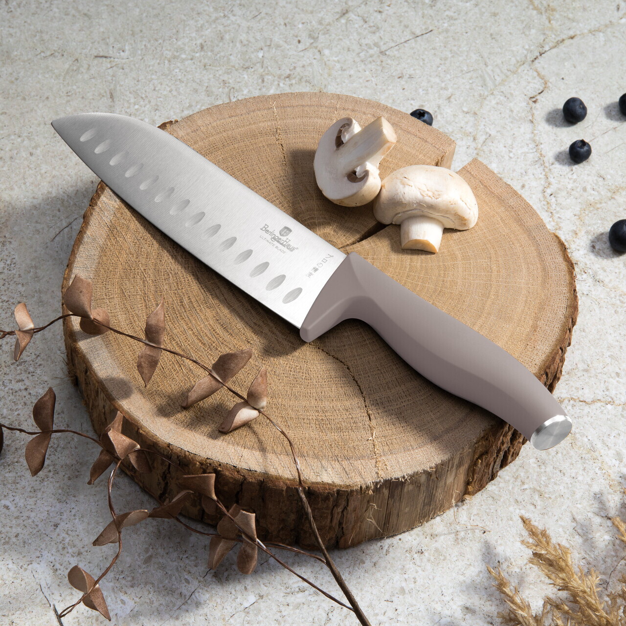 Set 5 cutite cu suport magnetic Berlinger Haus, Taupe, inox/lemn, taupe mat/natur - imagine 3