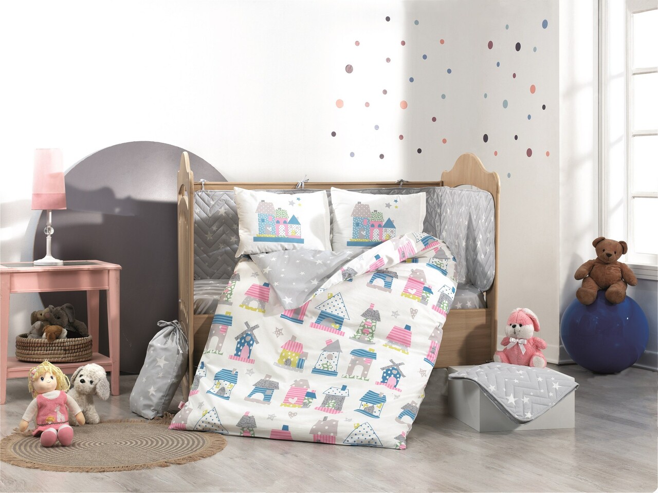Lenjerie de pat pentru copii 4 piese, Felix - Pink, Hobby, Bumbac Poplin