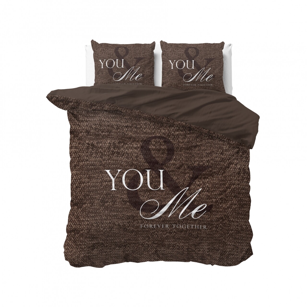 Lenjerie De Pat Pentru Doua Persoane Love For You And Me Taupe, Royal Textile,  100% Bumbac