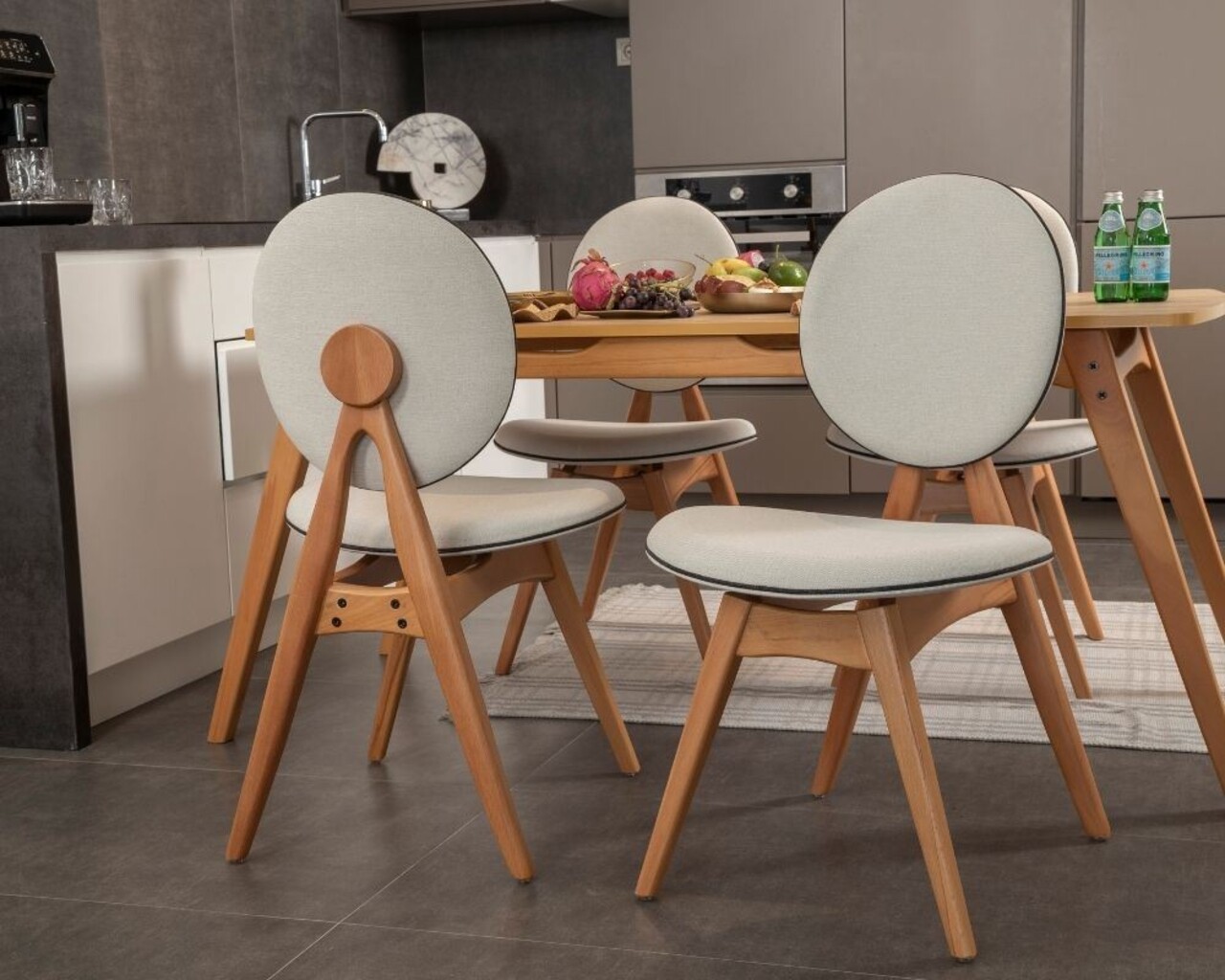 Set masa si scaune, 5 piese, Hanah Home, Touch (4S), Lemn, Stejar / Bej - view 7