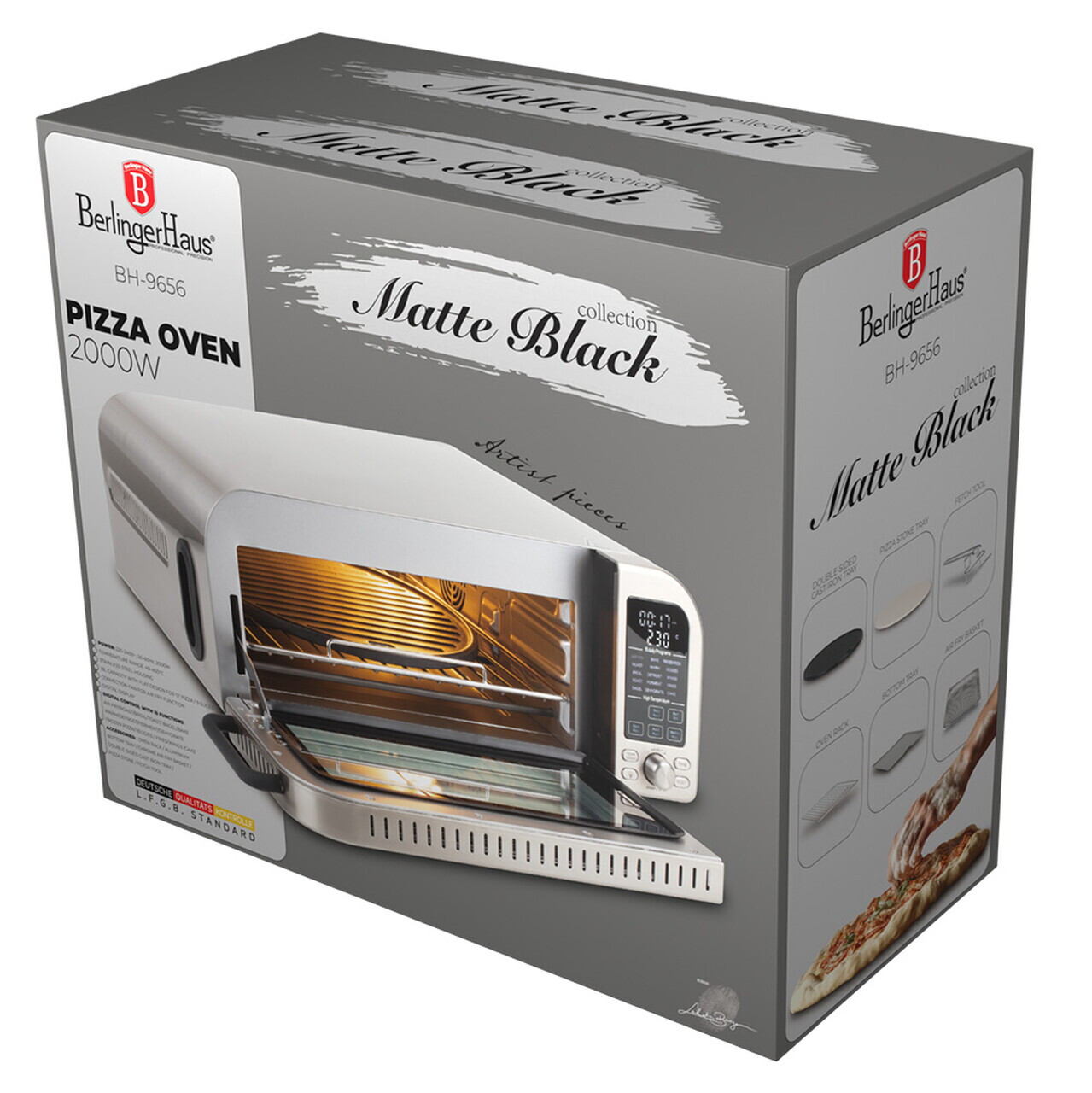 Cuptor electric pizza Berlinger Haus, Matte Black, 2000W, 18 L, argintiu - imagine 8