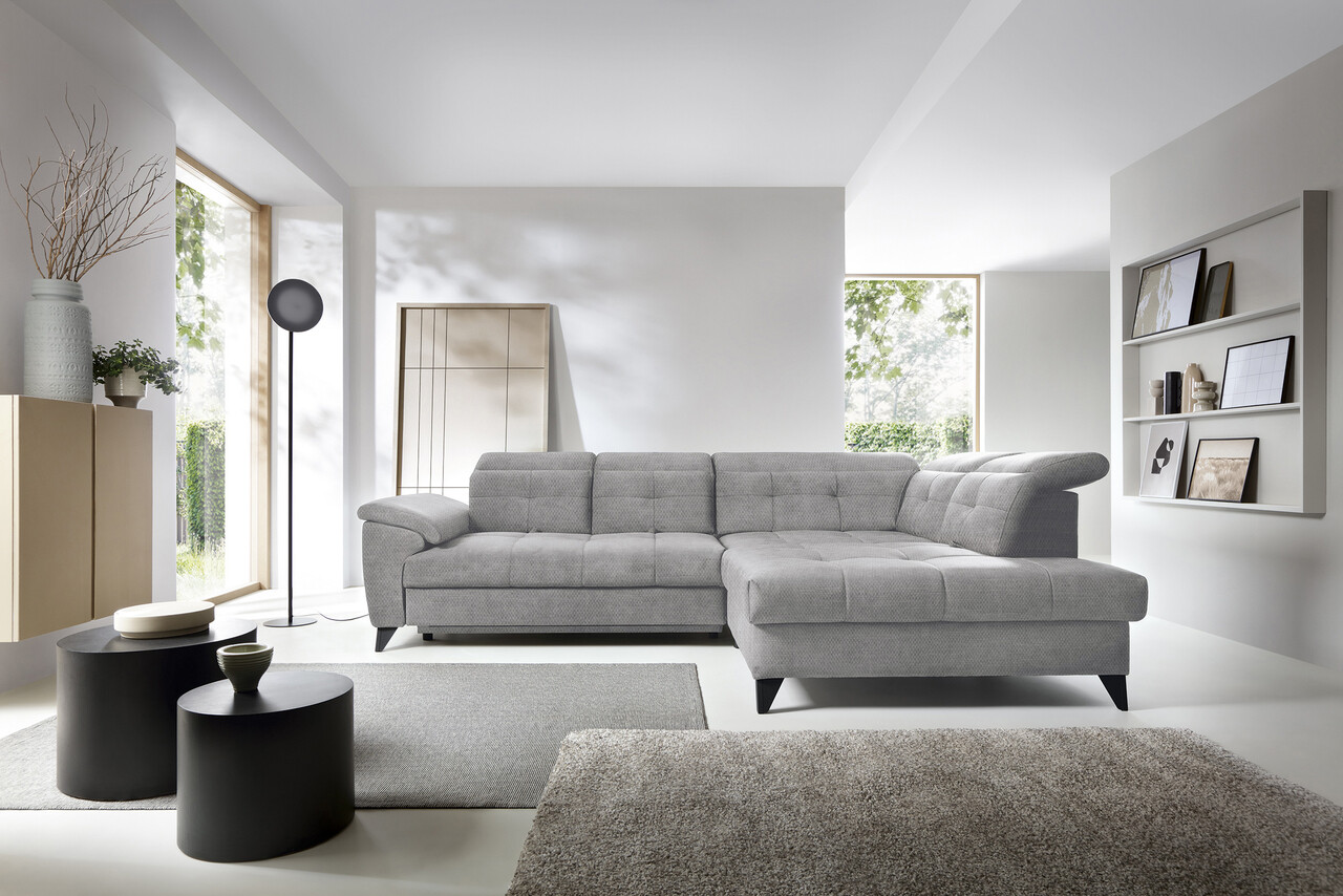 Coltar extensibil dreapta 5 locuri ELTAP, RT-04RAQ, Inferne, 297x210x107 cm, lemn/poliester, gri deschis