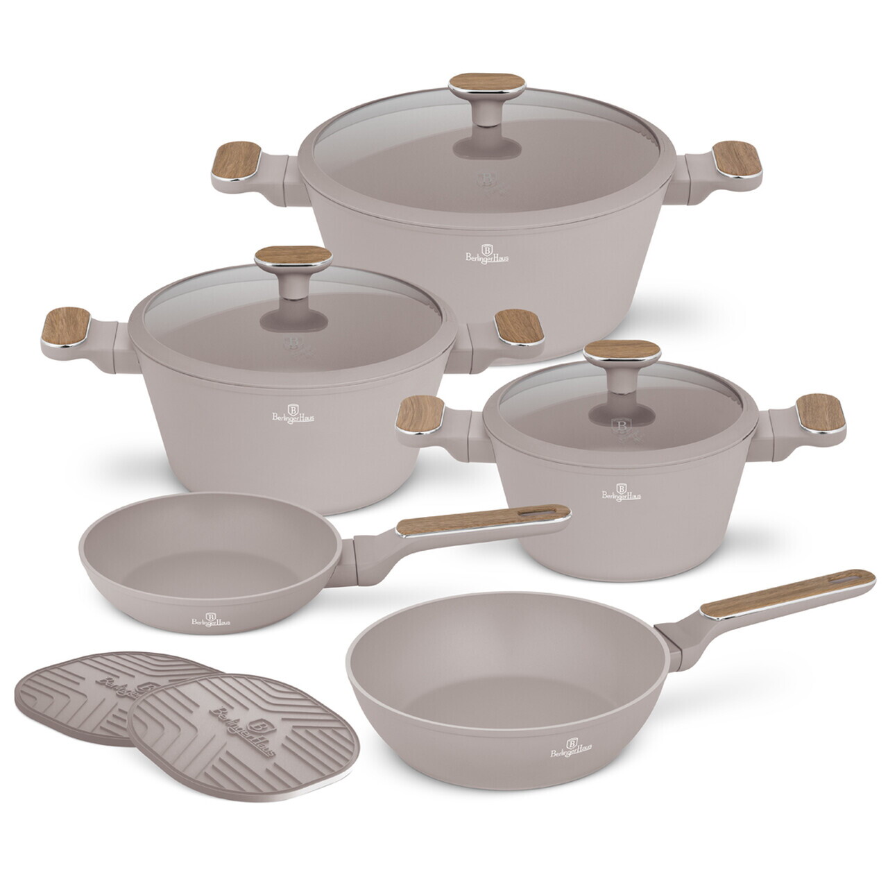 Set pentru gatit Berlinger Haus, Taupe Nordic, 10 piese, aluminiu forjat, taupe mat/natur - imagine 6