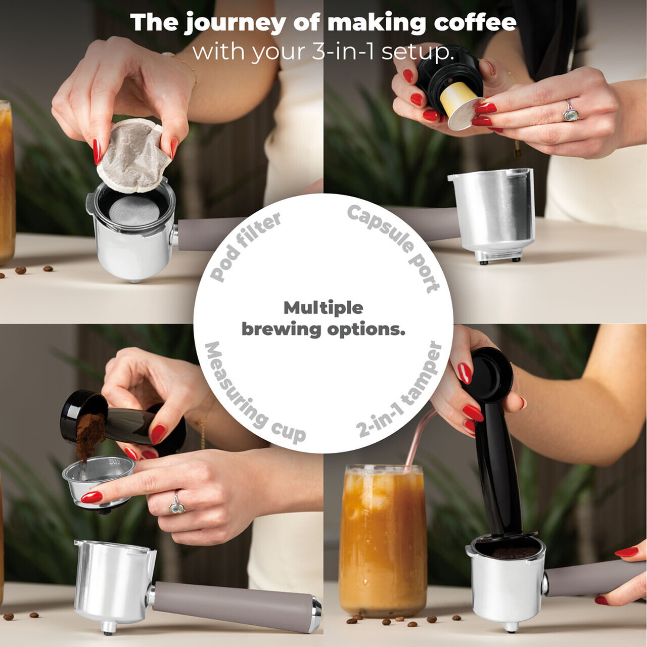 Espressor 3 in 1 Berlinger Haus, Taupe Nordic, 950W, 23x26.5x30.5 cm, inox, taupe mat/natur - view 4