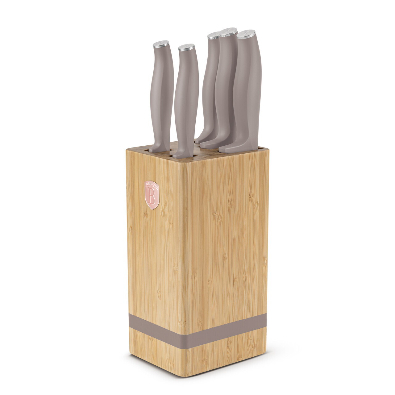 Set 5 cutite cu suport patrat Berlinger Haus, Taupe, inox/bambus, taupe mat/natur - imagine 7