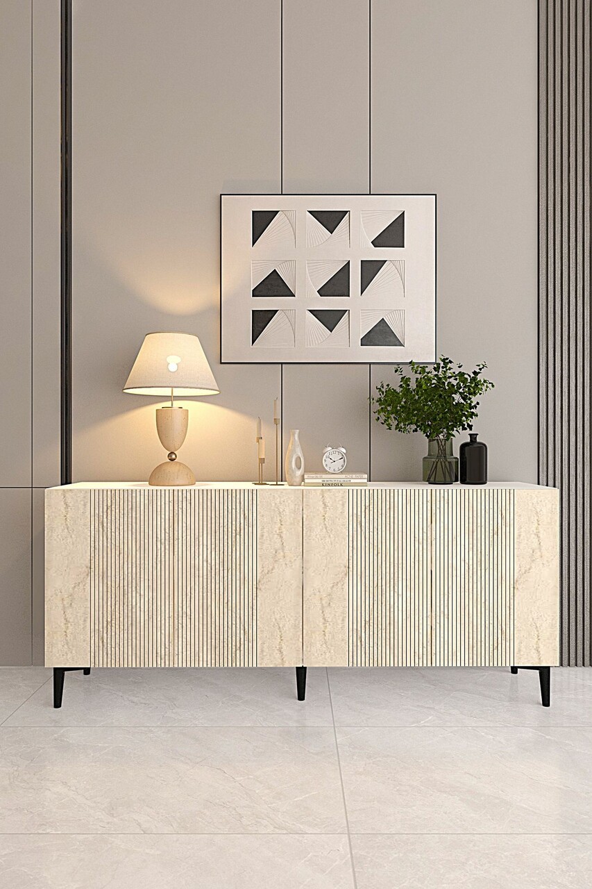 Consola, Hanah Home, Corsa 150, 150x75x32 cm, Alb / Travertin - view 3