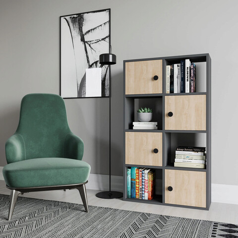 Corp biblioteca, retricy, tasso, 72x25x123.4 cm, pal, antracit / stejar