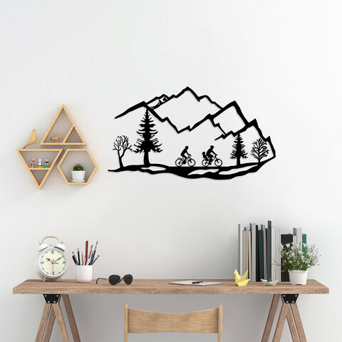 Decoratiune de perete, mountain bike, metal, 100 x 60 cm, negru