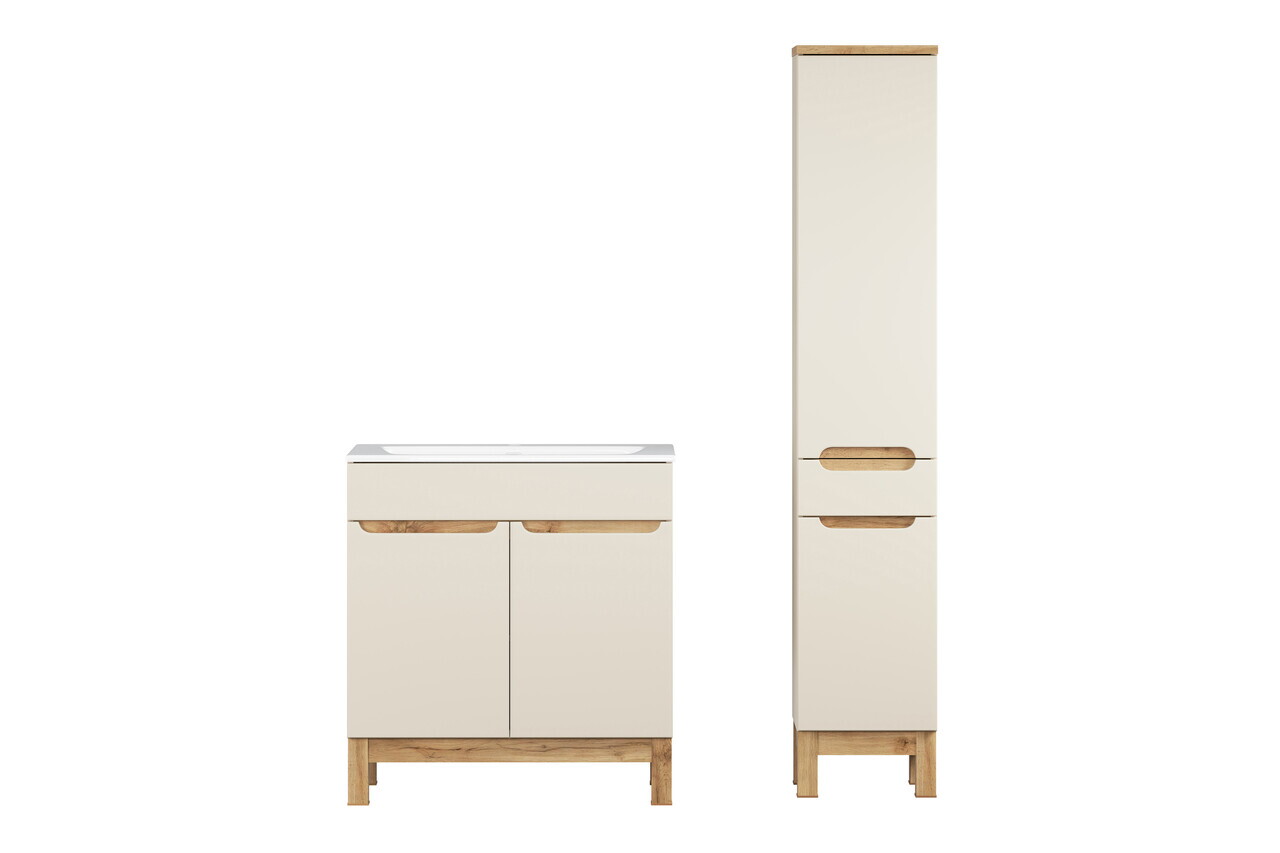 Set mobilier baie Bali Cashmere Sky 80 cm, dulap inalt si masca cu lavoar, Comad, MDF/PAL, casmir - view 3
