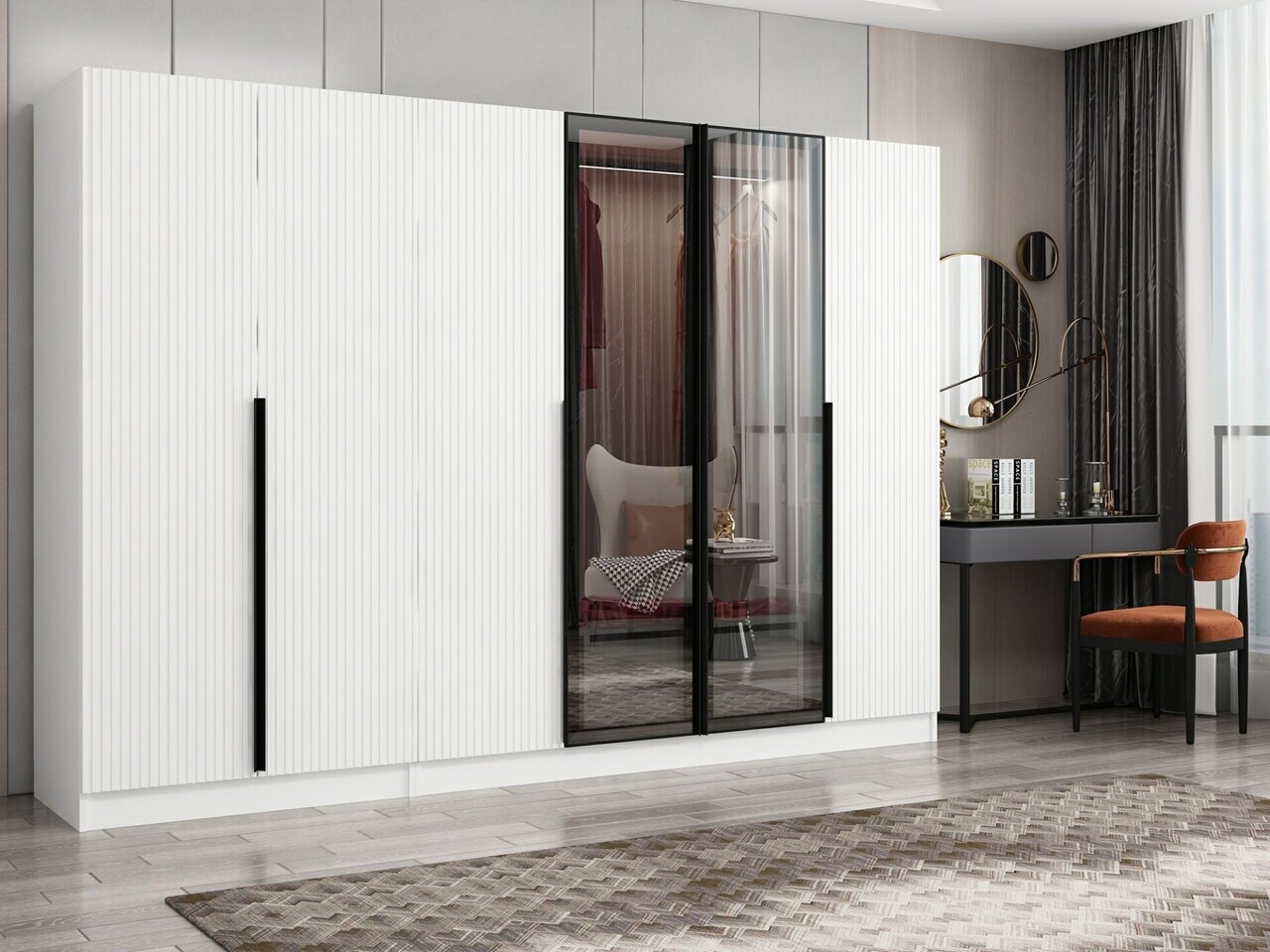 Dulap pentru haine, Hanah Home, Nisa, 270x210x52 cm, Alb — imaginea 3