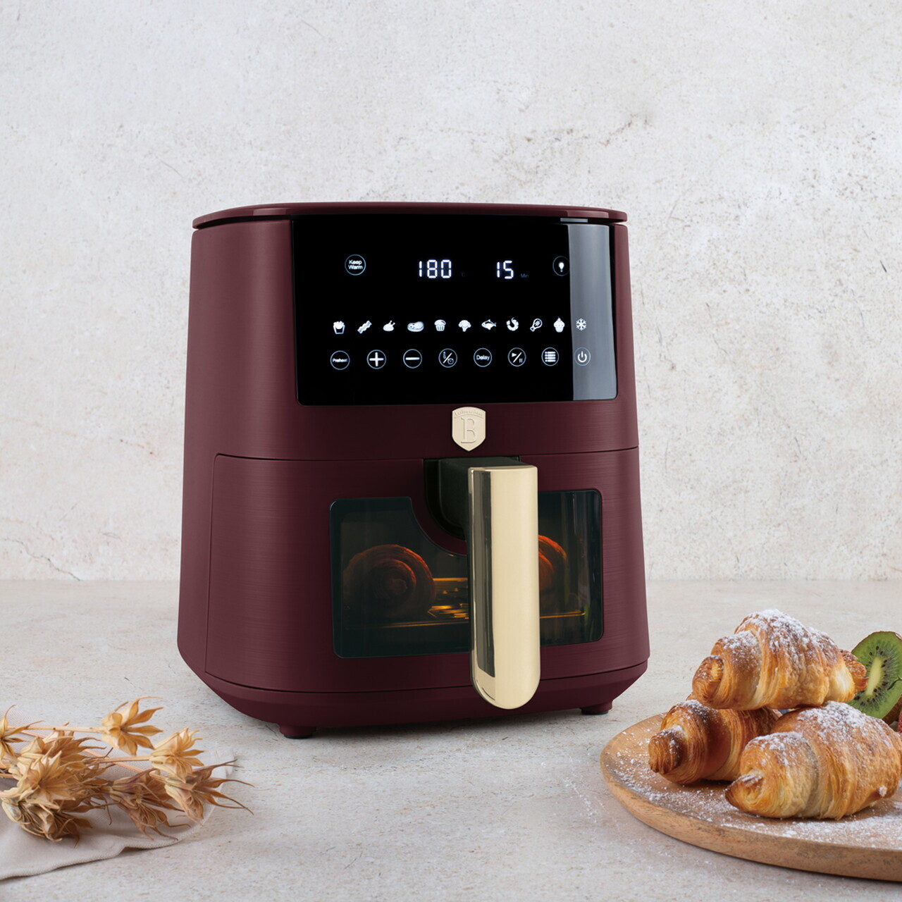 Friteuza cu aer cald si fereastra Berlinger Haus, Leonardo, 38.8x30x32.4 cm, 8 L, 1650W, visiniu mat - imagine 3