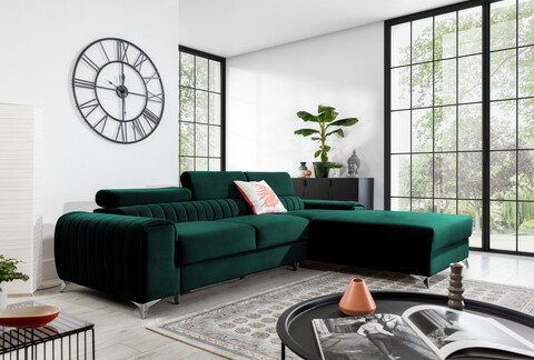 Coltar extensibil dreapta 3 locuri ELTAP, RT-35NU, Grayson, 278x205x92 cm, lemn/poliester, verde inchis