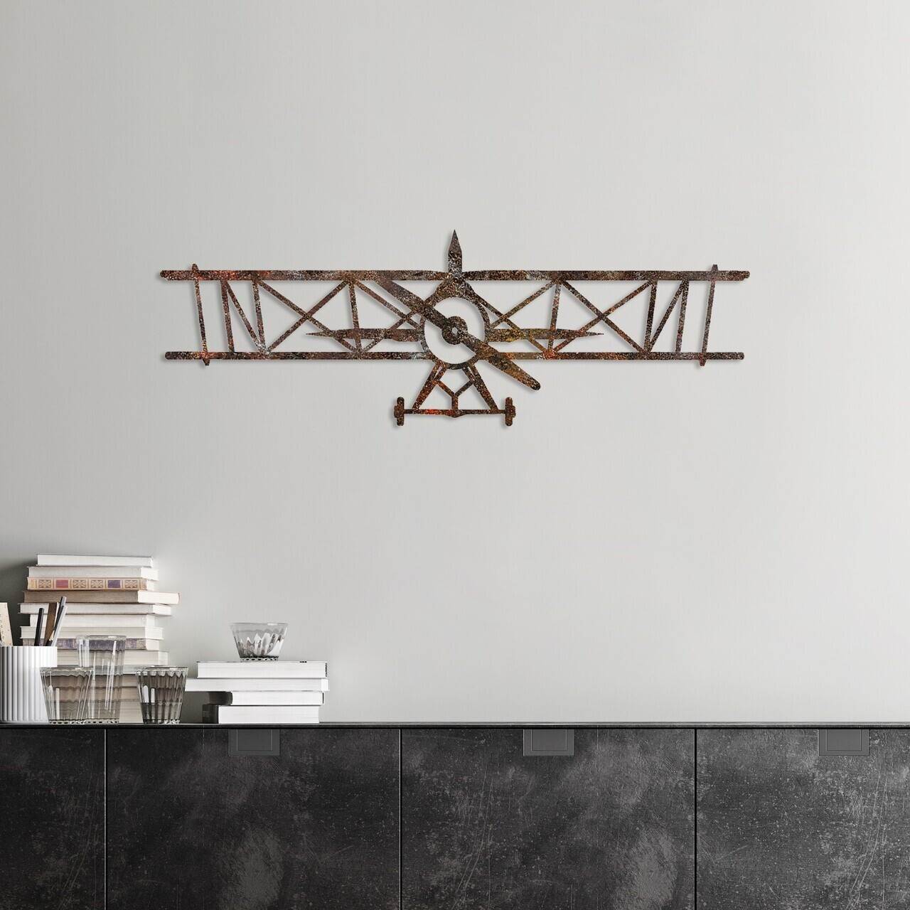 Decoratiune de perete, Rusty Airplane, Dimensiune: 23 x 70 cm, Maro antichizat — imaginea 3