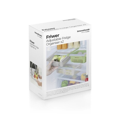 Set 2 organizatoare pentru frigider, Friwer InnovaGoods, lungime reglabila, 20-28x16.5x7 cm