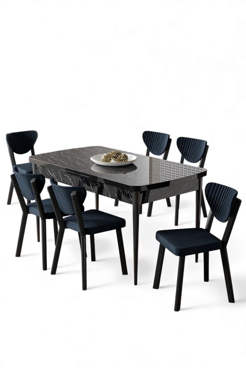 Set masa extensibila si scaune, Hanah Home, Exve, Marmură neagră / Antracit - view 2