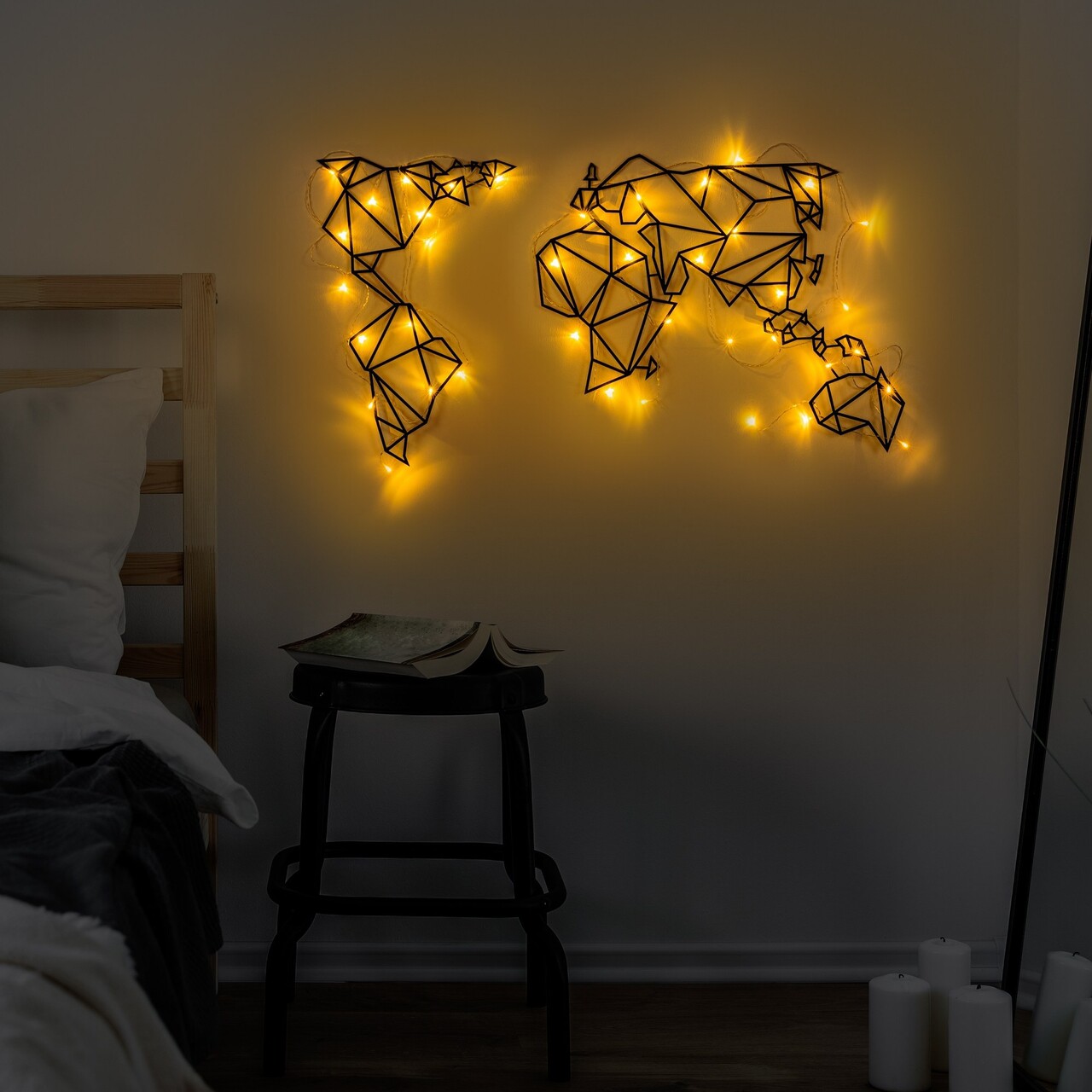 Decoratiune de perete, World Map Led 010, Dimensiune: 58 x 100 cm, Negru - view 3