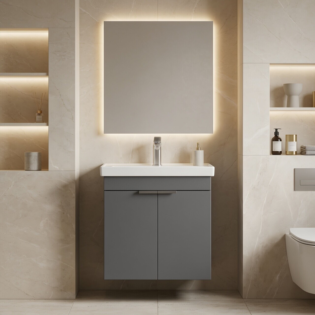 Dulap de baie cu chiuvetă, Hanah Home, Desna 50, Antracit mat