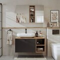 Set Dulap de Baie cu Chiuvetă și Oglindă (2 Piese), Hanah Home, 2518, MDF, Pin Atlantic / Antracit