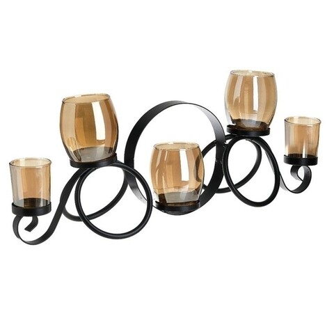 Suport pentru lumanari Minimal, InArt, 5 lumanari, 52 x 19 cm, fier/sticla, negru