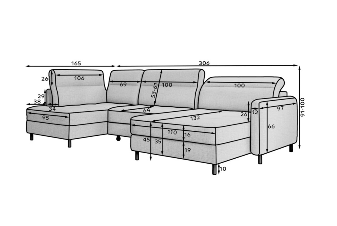 Coltar extensibil dreapta 4 locuri ELTAP, RT-100AUB, Berrto, 306x165x100 cm, lemn/poliester, albastru deschis