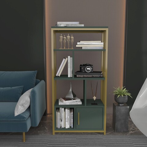 Corp biblioteca, Zena Home, Valero, 60x120x29.6 cm, PAL, Verde / Aur mezoni.ro
