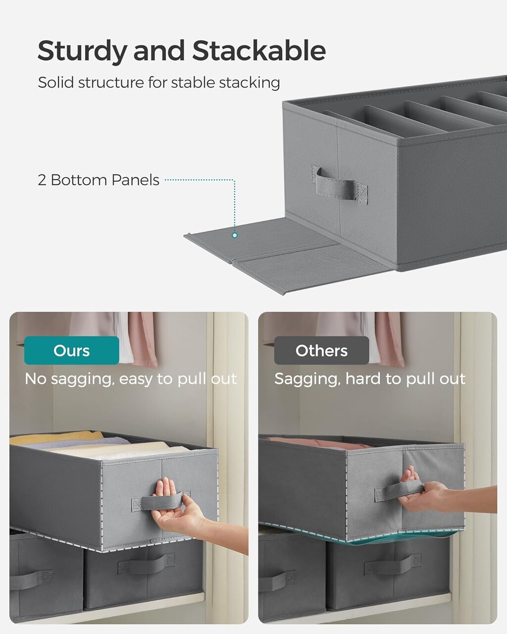 Set 4 organizatoare pentru sertar, Songmics,cu 6 compartimente, 42x30x17 cm, gri - imagine 9