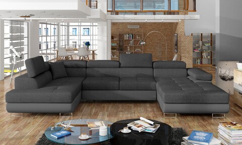 Coltar extensibil stanga 6 locuri ELTAP, Rod-49, Rodrigo, 345x202x90 cm, lemn/poliester, gri inchis