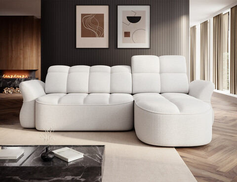 Coltar extensibil dreapta 3 locuri ELTAP, Beneth, 301x185x115 cm, lemn/poliester, alb